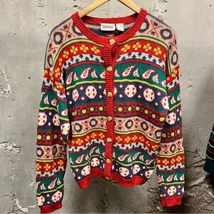 Vintage 90s Suburbans Multicolored Chunky Knit Button Down Cardigan Sweater L